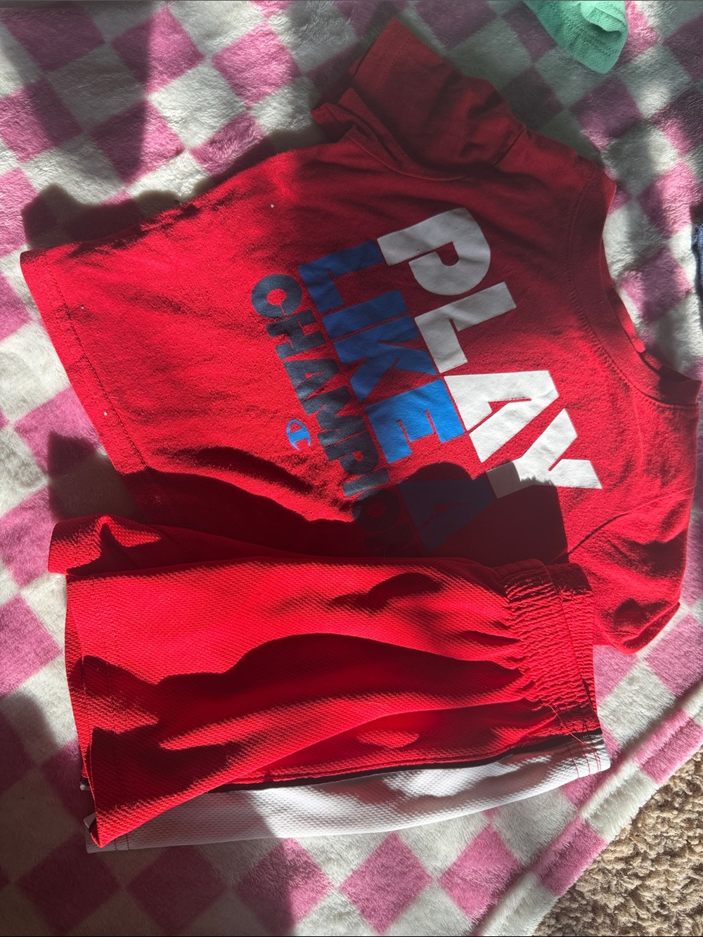 Champion Red Kids Athletic Shorts with White Side Panels